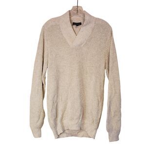 Express Men's Waffle Knit Shawl Collar Sweater Gray S Grandpa Old Money Preppy